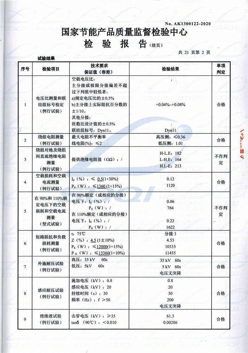 高低压试验报告-S11-1250中原中原中原油浸式变压器-2.jpg